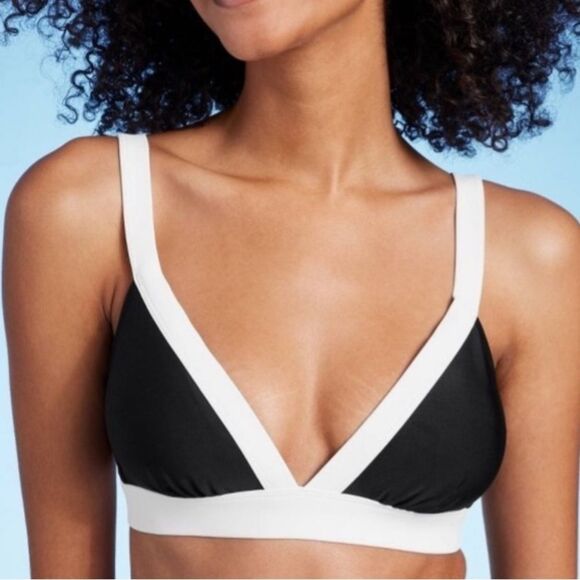 Shade & Shore Large Black White Triangle Bikini Top - Picture 1 of 1